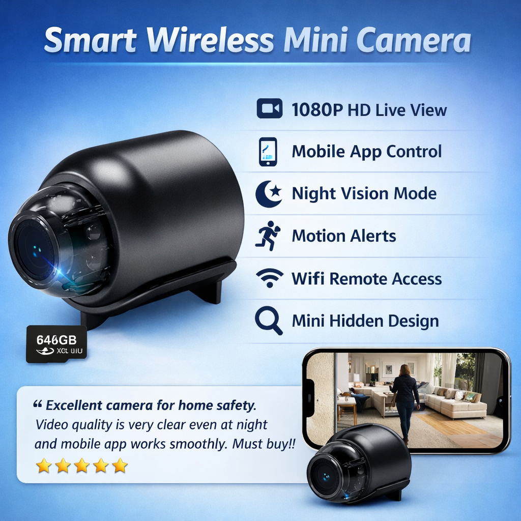 Smart Wireless Mini Security Camera with Remote Monitoring & HD Video