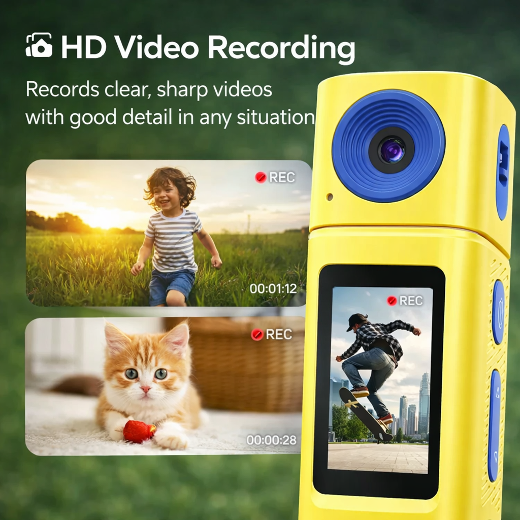 Mini Digital Camera with 230° Rotating Lens for Flexible Shooting Angles
