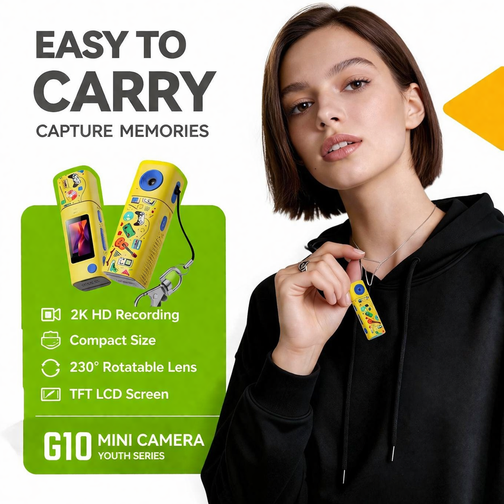 Mini Digital Camera with 230° Rotating Lens for Flexible Shooting Angles