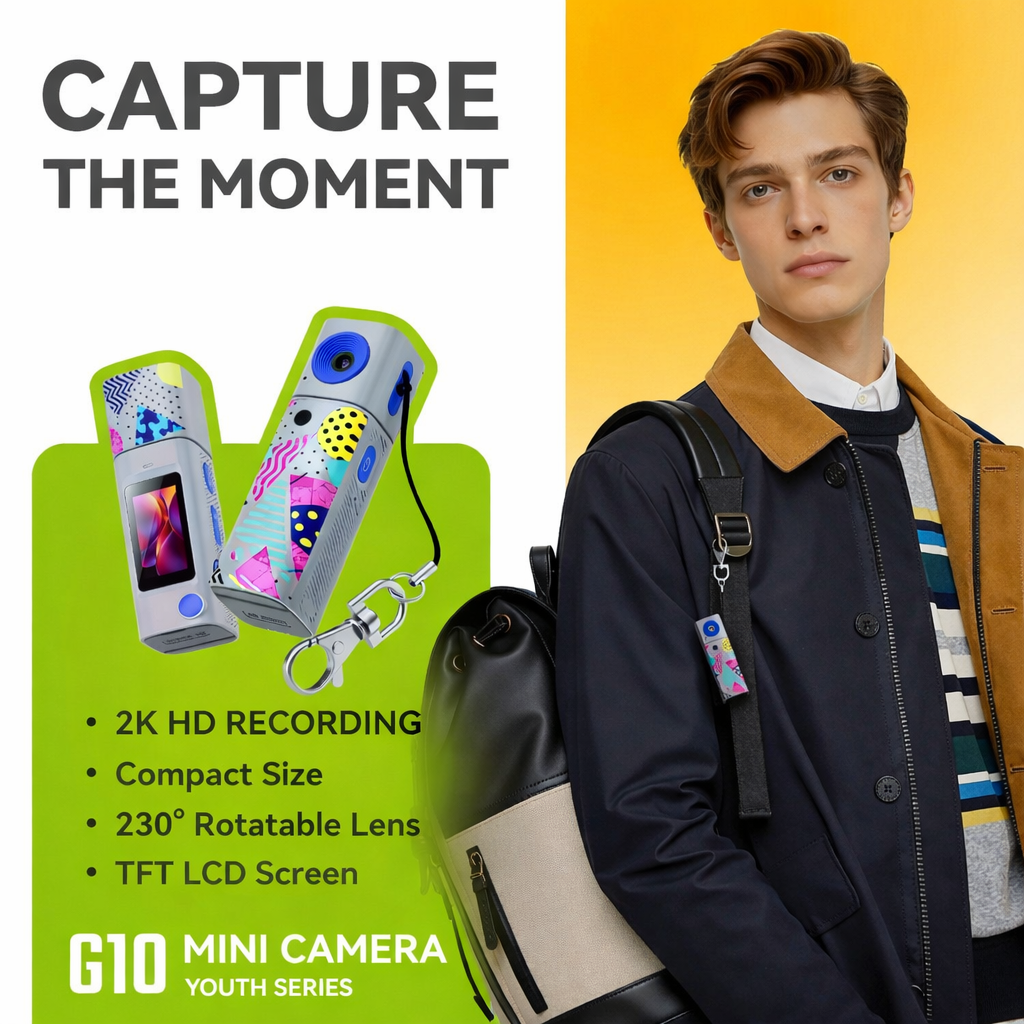 Mini Digital Camera with 230° Rotating Lens for Flexible Shooting Angles