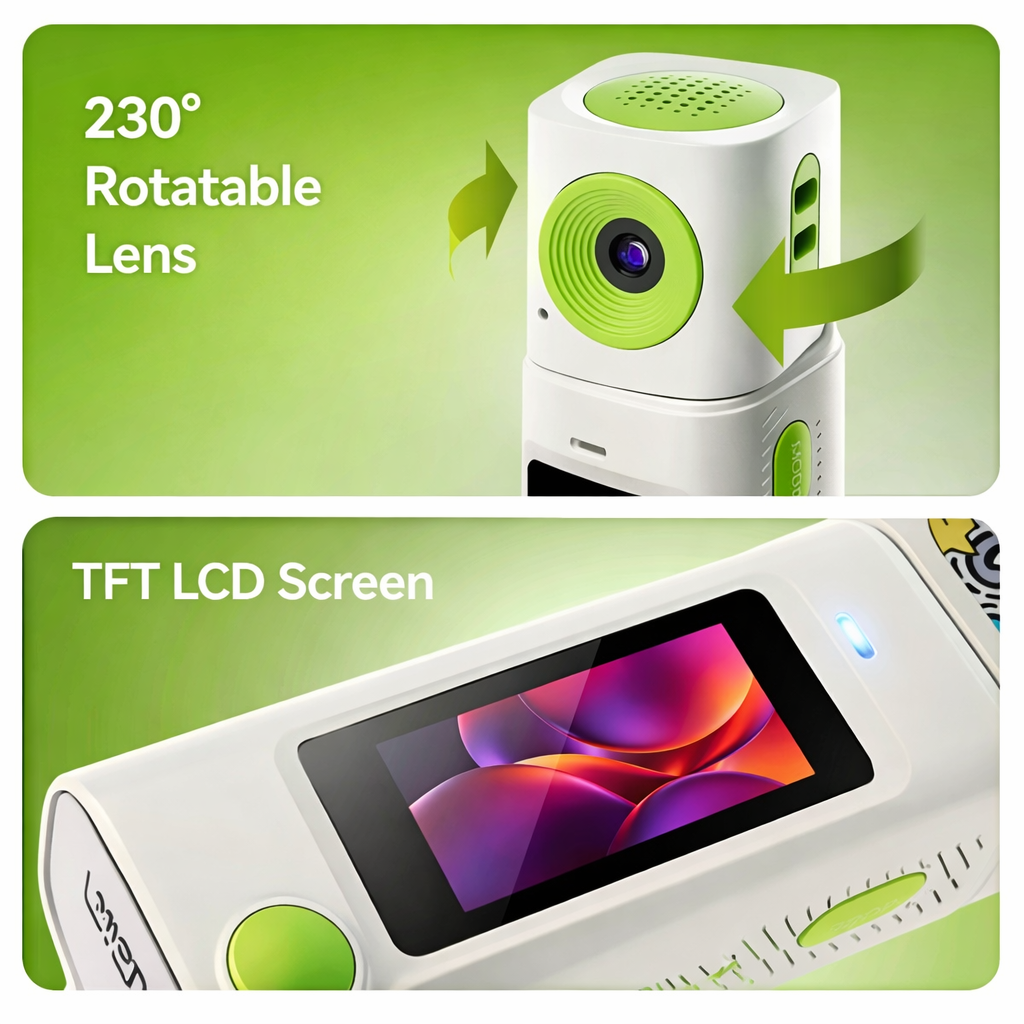 Mini Digital Camera with 230° Rotating Lens for Flexible Shooting Angles