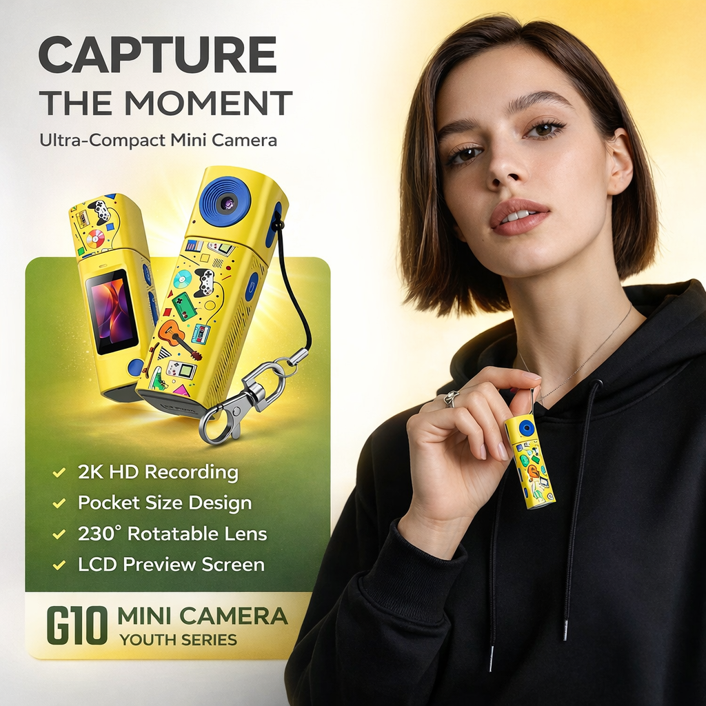 Mini Digital Camera with 230° Rotating Lens for Flexible Shooting Angles